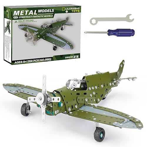 LILCRUIBAO STEM Projects for Kids Ages 8-12 12-16, 258 Pieces Erector Sets Airplane Model kit, Model Aircraft Metal Building Toys Birthday for 10-14 Year Old and Up Boys Girls Adults