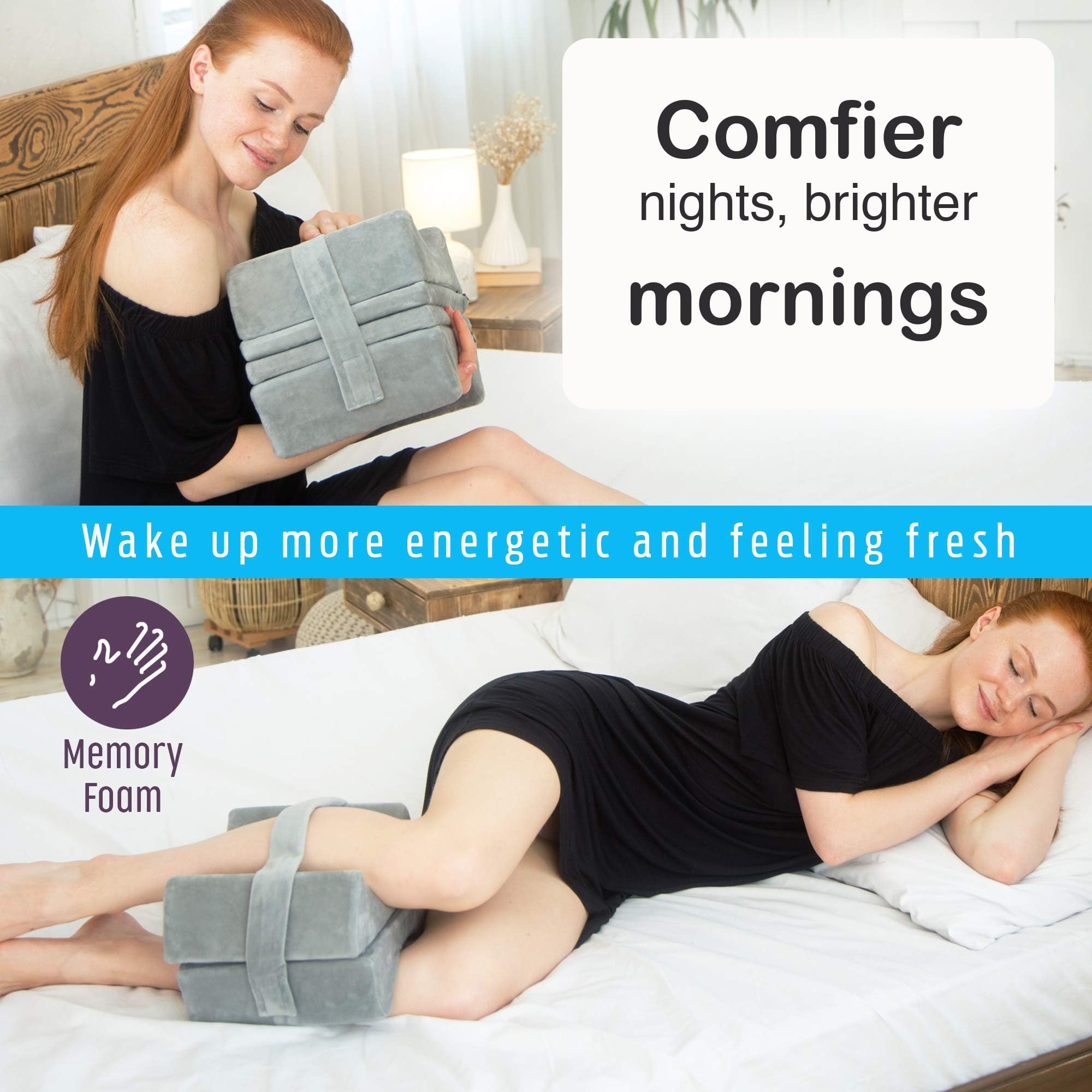 Almohada de Rodilla para Personas Que Duermen de Lado, Capas de Espuma viscoelástica extraíbles para Personalizar el Grosor, Almohada ortopédica de Cadera para Entre piernas Cuando