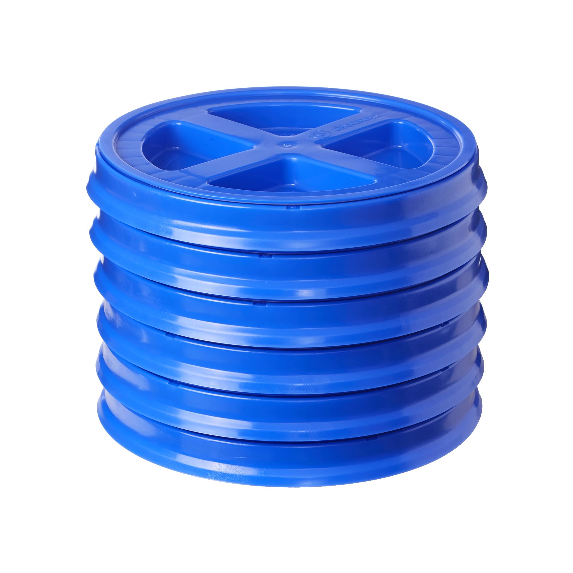 Gamma Seal Lids for 3.5, 5, 6 and 7 Gallon Buckets – Pack of 6 Blue Gamma Lids – Food Grade BPA Free Reusable Lids, Made in USA