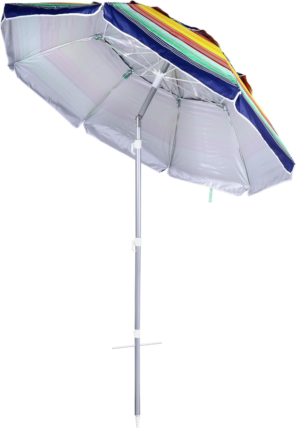 6.5ft folded Portable beach umbrella with sand anchor windproof, Push Button Tilt and Air vent UPF 50+ Protection Fits in a large Suitcase for Patio Garden Beach Pool Backyard, Warm color Stripe CA-1901