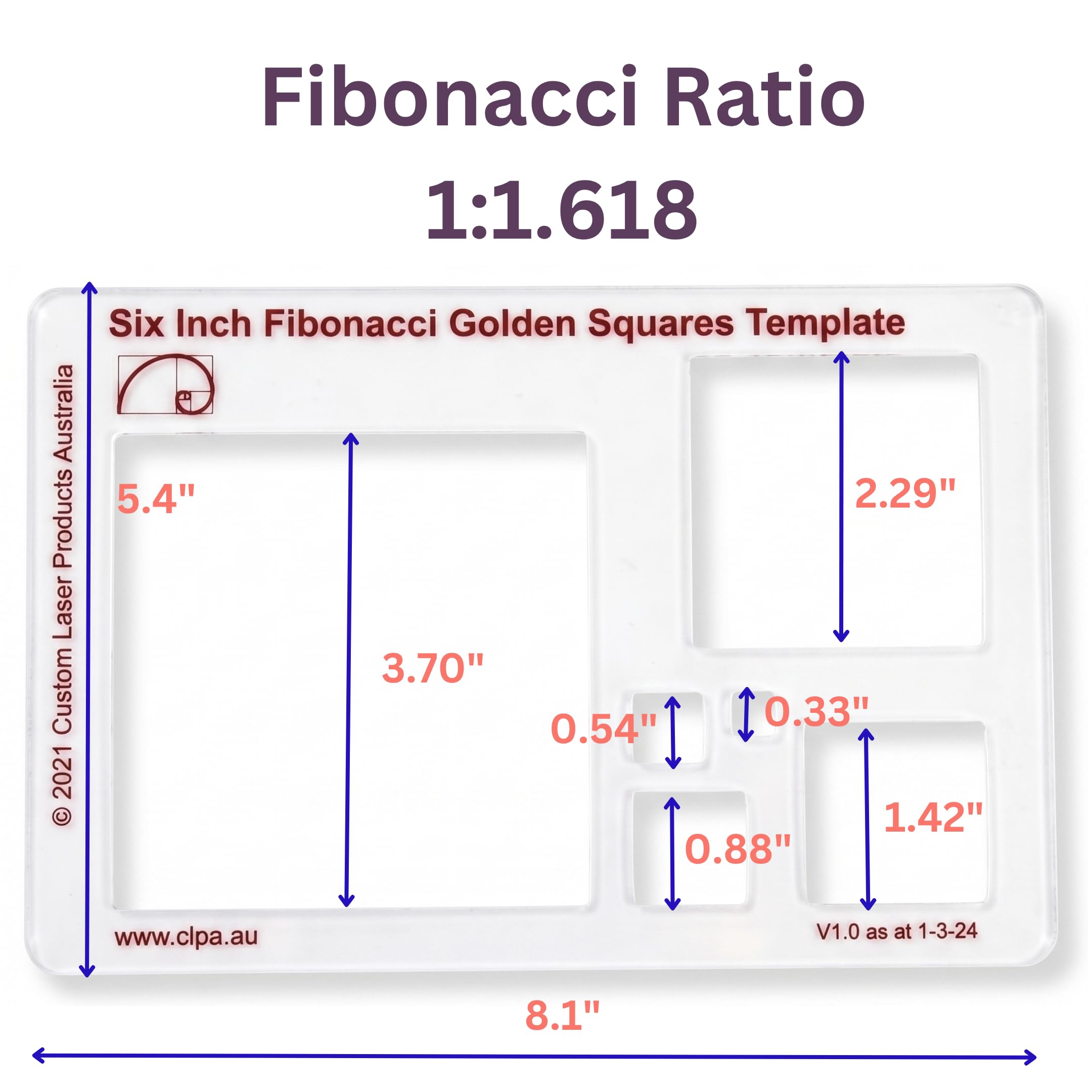 Fibonacci 6" 2-Piece Drawing Template Set, Golden Ratio Stencils