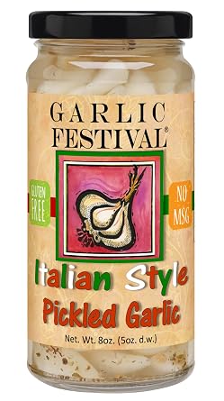 Garlic Festival Foods Italian Pickled Garlic Cloves in a Jar - Italian Style Pickled Garlic - Fresh Garlic Cloves for Cooking - Freshly Made - Subtly Infused, Pre-Prepared Garlic - Net Wt. 8 oz.