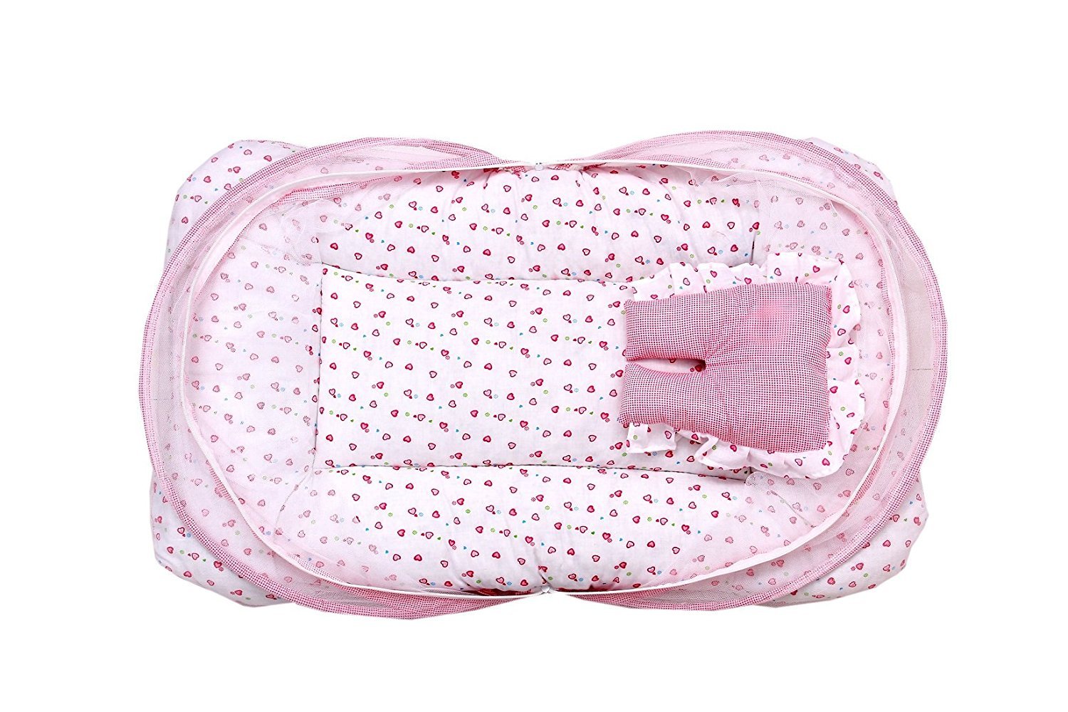 FARETO Cotton Toddler Mattress with Mosquito Net, 0-6 Months (Pink) - Image 2 thumbnail