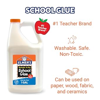 Elmer's White Liquid School Glue, 1 Gallon, Safe, Washable, 1 Count, #1 Teacher Brand, Bulk Arts & Crafts, Projects, Classroom Supplies, Great for Making Slime