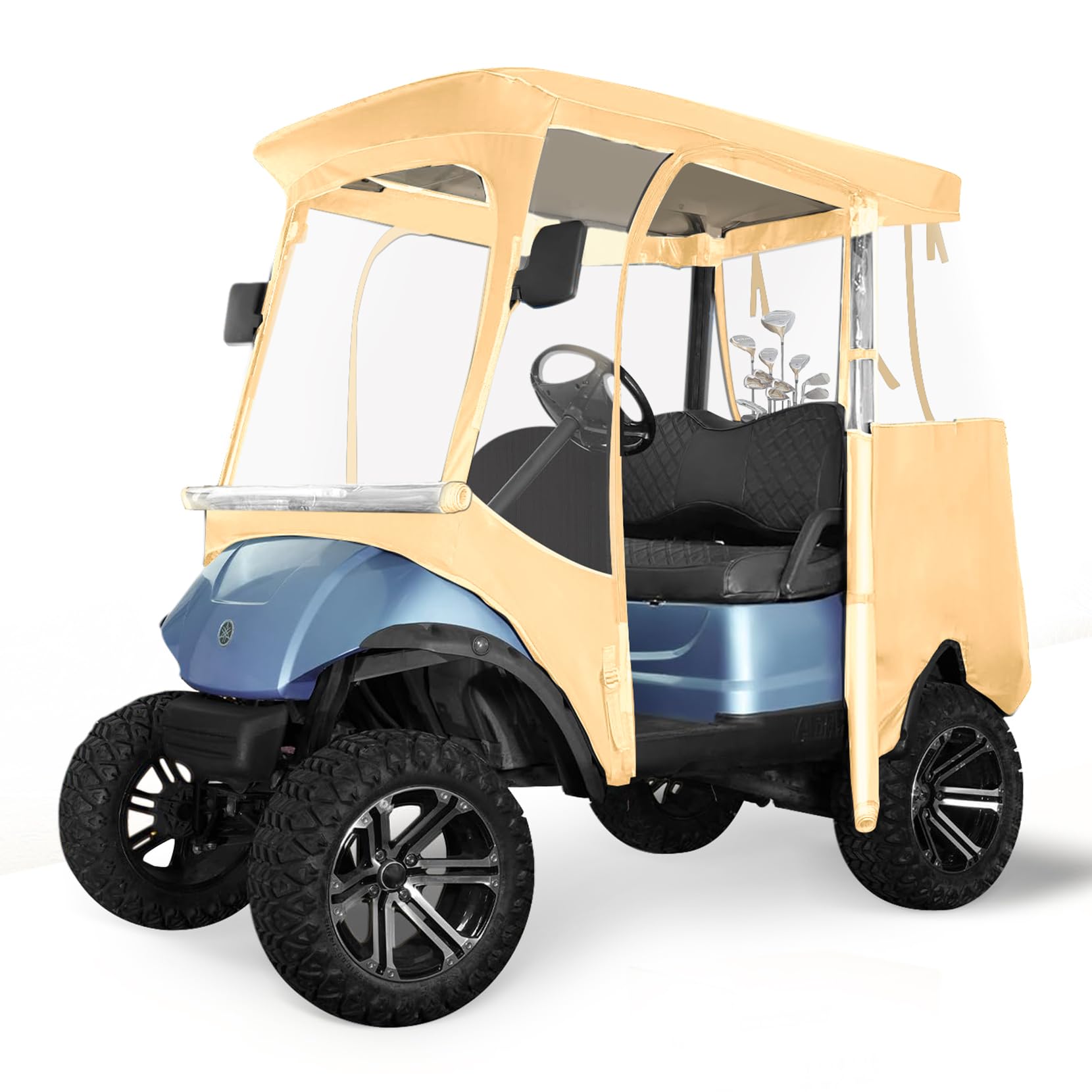 Xoxocos 2 Passenger Golf Cart Enclosure for Yamaha G29, Waterproof 600D Rain Yamaha Golf Cart Enclosure, with Side Mirror Opening, Transparent Tail Light Panel, Windshield, 4-Sided Clear Windows