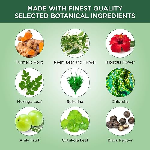 Miniatura 3 de Organic Veda Cúrcuma Neem Clorofila, piel clara y brillante, suplemento para el acné, salud intestinal y limpieza total del cuerpo  antioxidantes