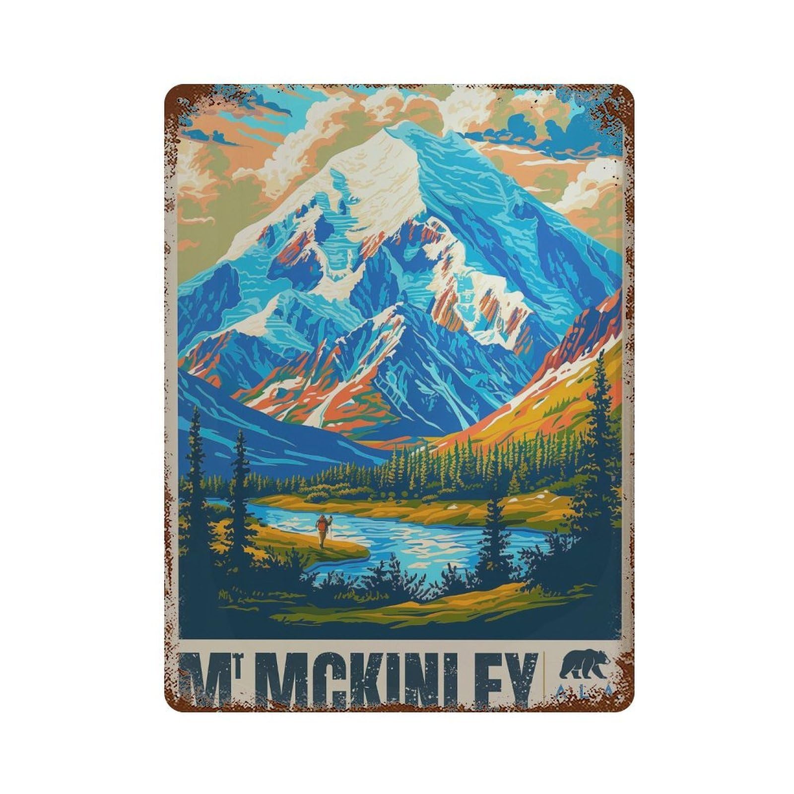 xiaoxiaoshen Mount McKinley Alaska Travel Denali Mountain Wall Decor Art Metal Tin Poster Modern Home Decor Art Home Bar Shop Decorations Vintage Sign 40x30cm