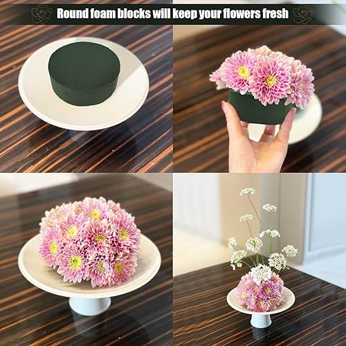 Miniatura 4 de 6 bloques redondos de espuma floral, espuma vegetal de 3.2 x 1.6 pulgadas, espuma de flores verdes secas y húmedas para arreglos florales frescos
