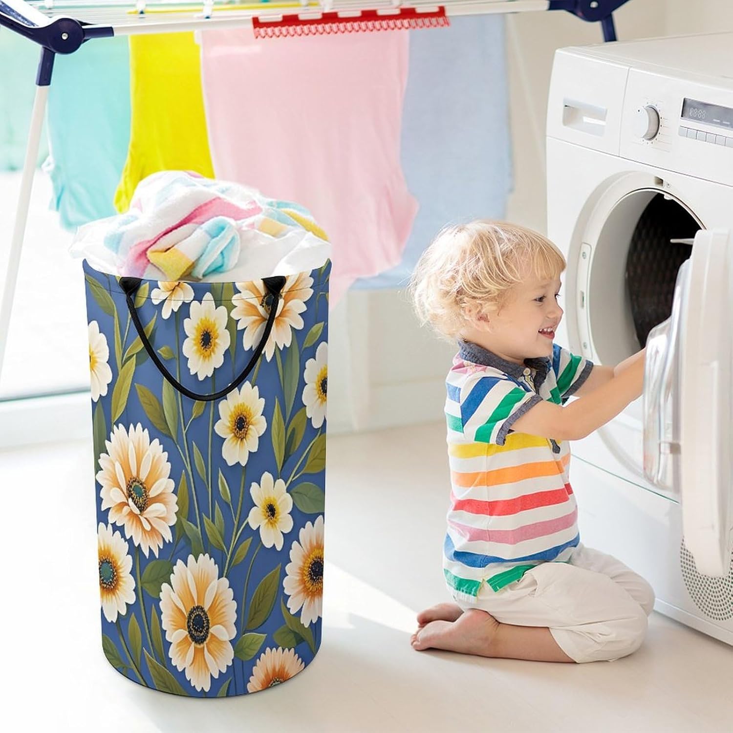 Flowers on Background Laundry Hamper Large Collapsible Laundry Basket with Handles Waterproof Clothes Hamper Portable Dirty Clothes Basket for Bedroom Laundry Room Closet Bathroom