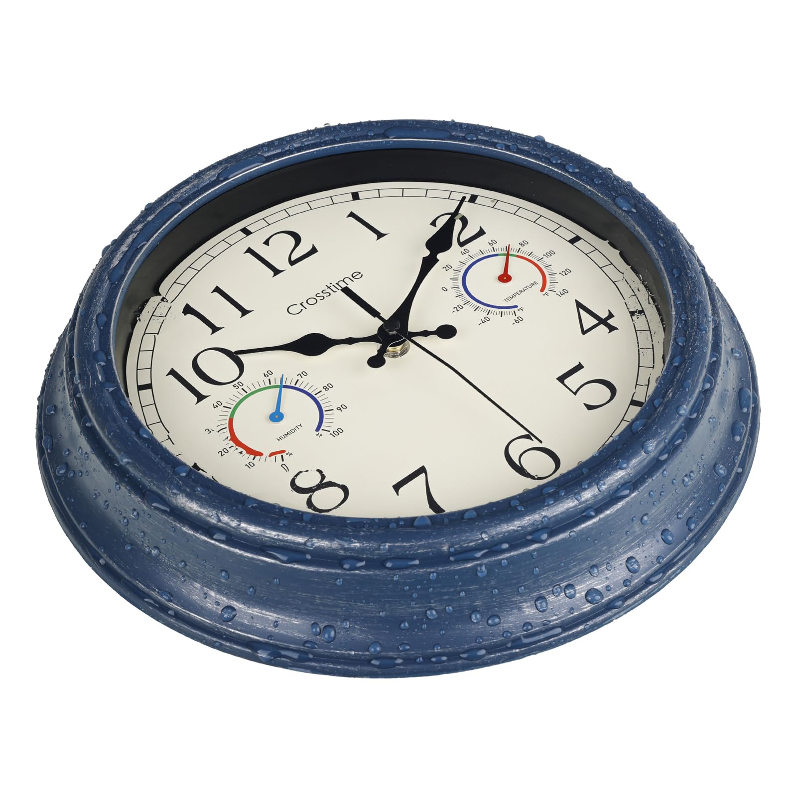 Zegar zewnętrzny z termometrem i higrometrem, rustykalny vintage wodoodporne zegary ścienne do wewnątrz i na zewnątrz na patio, basen, ogród, wystrój domu, 30 cm, niebieski