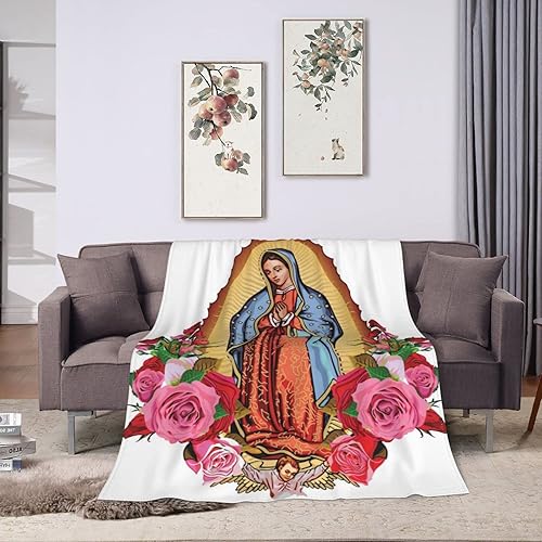 Manta de forro polar de Our Lady of Guadalupe, manta de microforro polar ultrasuave y acogedora para sofá, cama, camping, viajes y uso en automóvil,