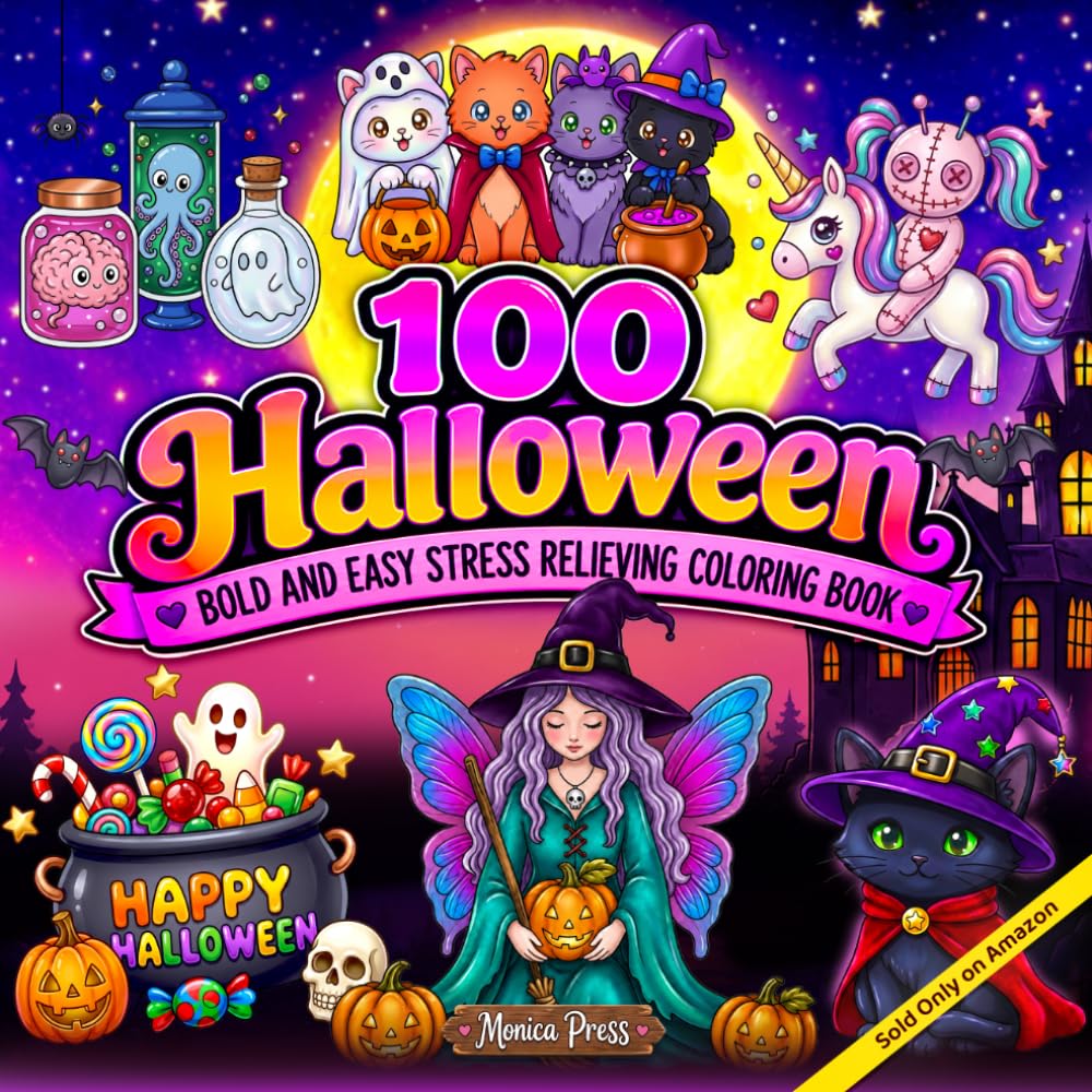 100 Pages of Halloween Bold and Easy Coloring Book