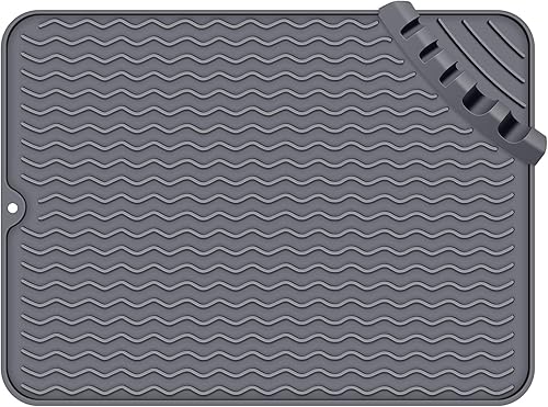 Hescred Tapete de silicona para secar platos, ecológico, fácil de limpiar, resistente al calor, fácil almacenamiento, tapete de silicona
