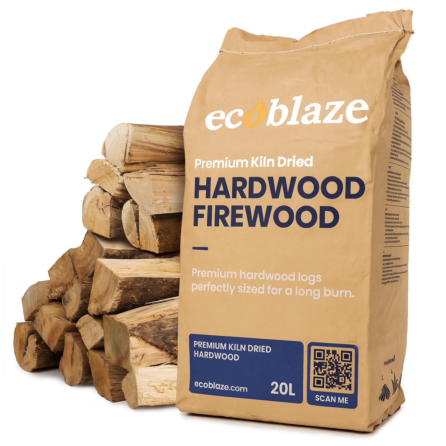 9KG Ecoblaze Premium Kiln Dried Hardwood Logs - Fire Logs  Firewood  Kindling Wood  Fire Pits & Pizza Oven Wood - High Heat Log For BBQ  Hardwood Woods for Wooden Burner - Eco-Friendly and Sustainable