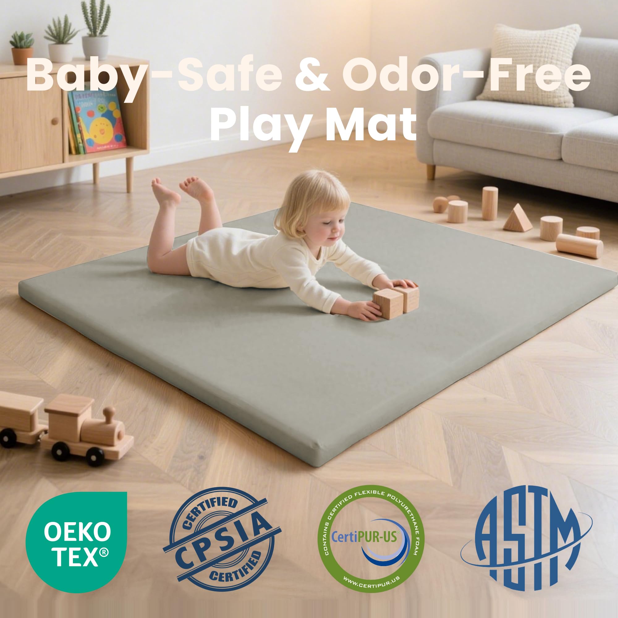 Huloo Sleep Tappetino da gioco per bambini, 127 x 127 cm, spesso 3,3 cm, impermeabile, imbottito per pavimento e box in pelle vegana, antiscivolo e atossico, per neonati, bambini e bambini (grigio)