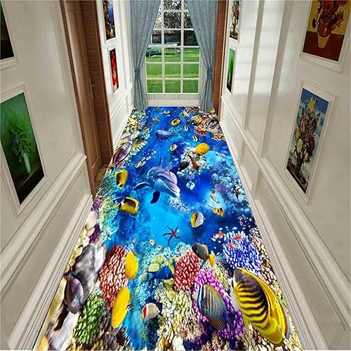 Alfombra de área de peces delfín, alfombra 3D con diseño de animales marinos, alfombra larga lavable antideslizante para interiores, adecuada para