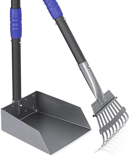 Heeyoo Recogedor de excrementos de perro, bandeja y rastrillo para excrementos de perro, cuchara para eliminar desechos de mascotas con asas