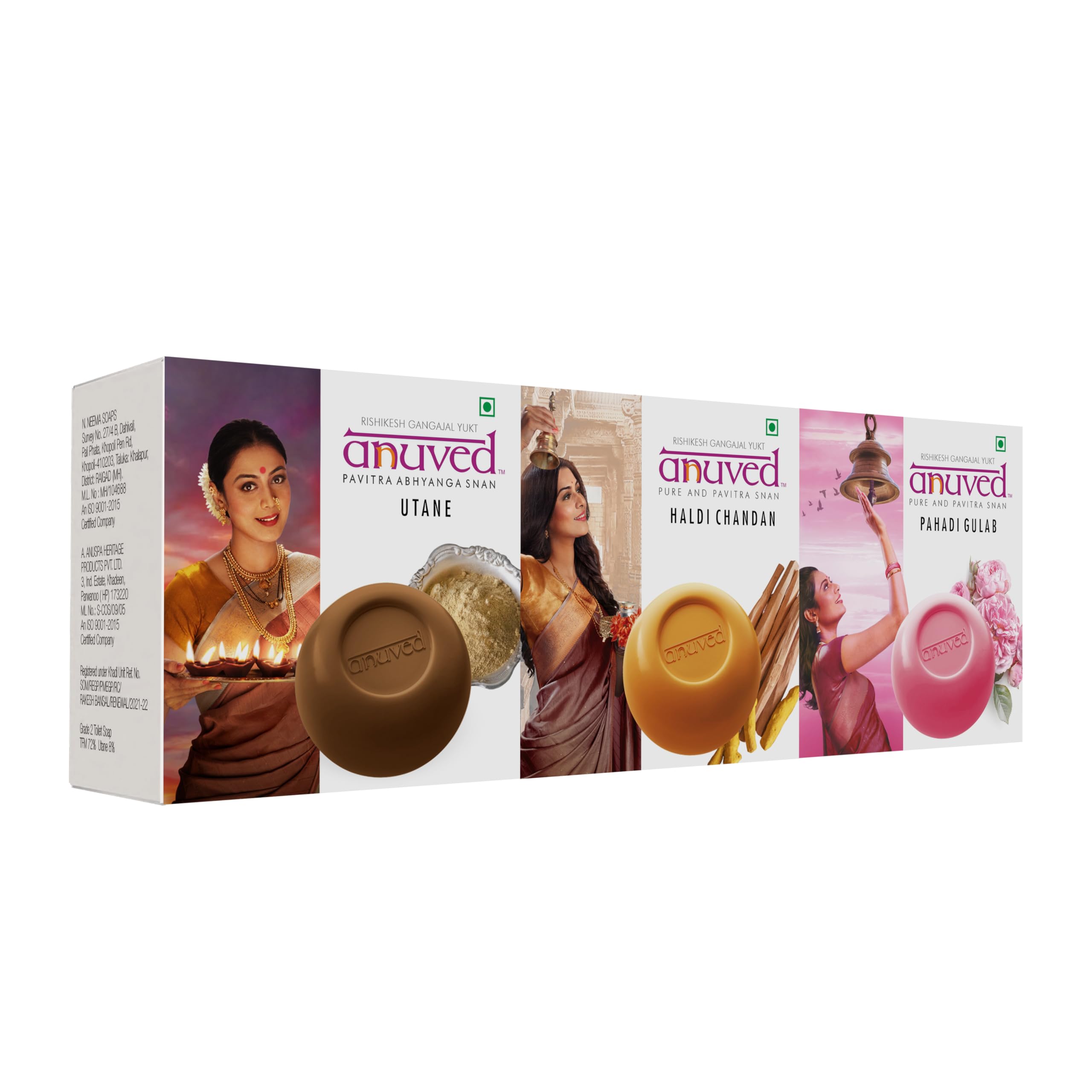 Anuved Skin Care Combo - Utane, Haldi Chandan and Pahadi Gulab | Pack of 3 | 125 Grams Each | Herbal Soaps for Oily Skin & Total Skin Repair | Paraben Free, Cruelty Free