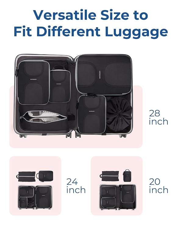 BAGSMART Compression Packing Cubes, 6 Set Packing Cubes for Suitcases, Lightweight Suitcases Organizers Bag Set & Compression Travel Cubes, Travel Essentials Packing Organizers Black by BAGSMART - Used condition - Image 6