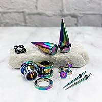 Vista 55 de BodyJ4You kit de 37 piezas de diferente calibre para dilatar perforaciones de oreja, aceite de jojoba, 14G-00G, acero quirúrgico Negro