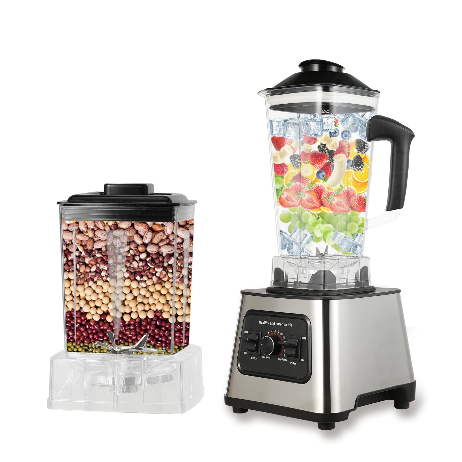 2-in-1 Blender 2000W with Grinding Cup, 2L Jug Blender 15 Variable Speeds for Smoothies, Shakes, Ice Crushing & Sauces – BPA-Free Kitchen Blender with Self-Cleaning Function