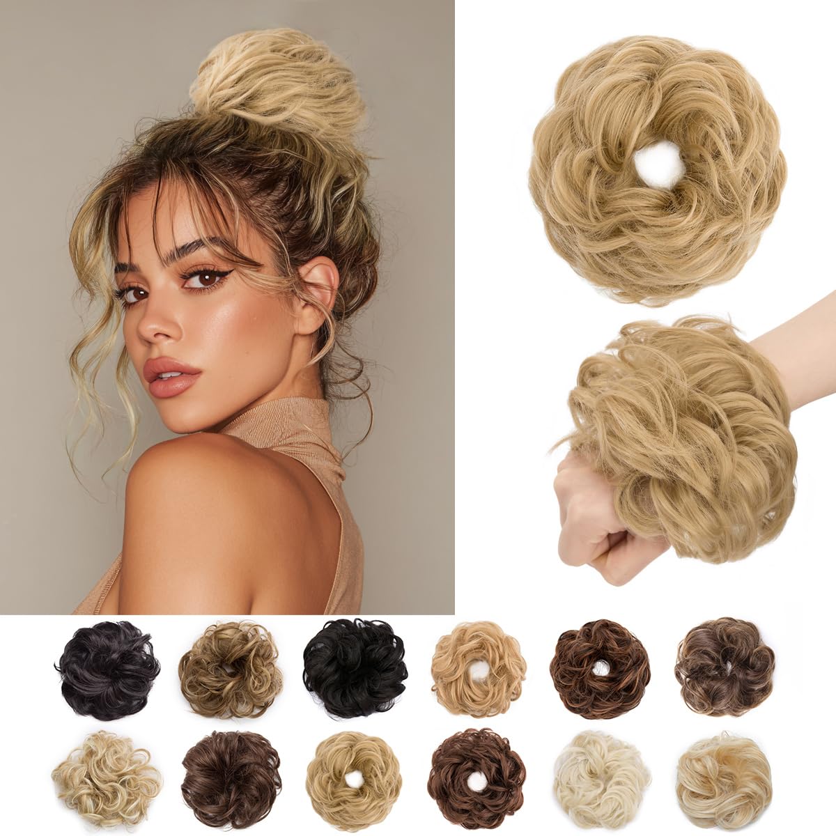 SEGO Pro Faux Messy Hair Bun Scrunchie Hair Piece for Women Synthetic Curly Bun Wig Hairpiece Updo Ponytail Extension