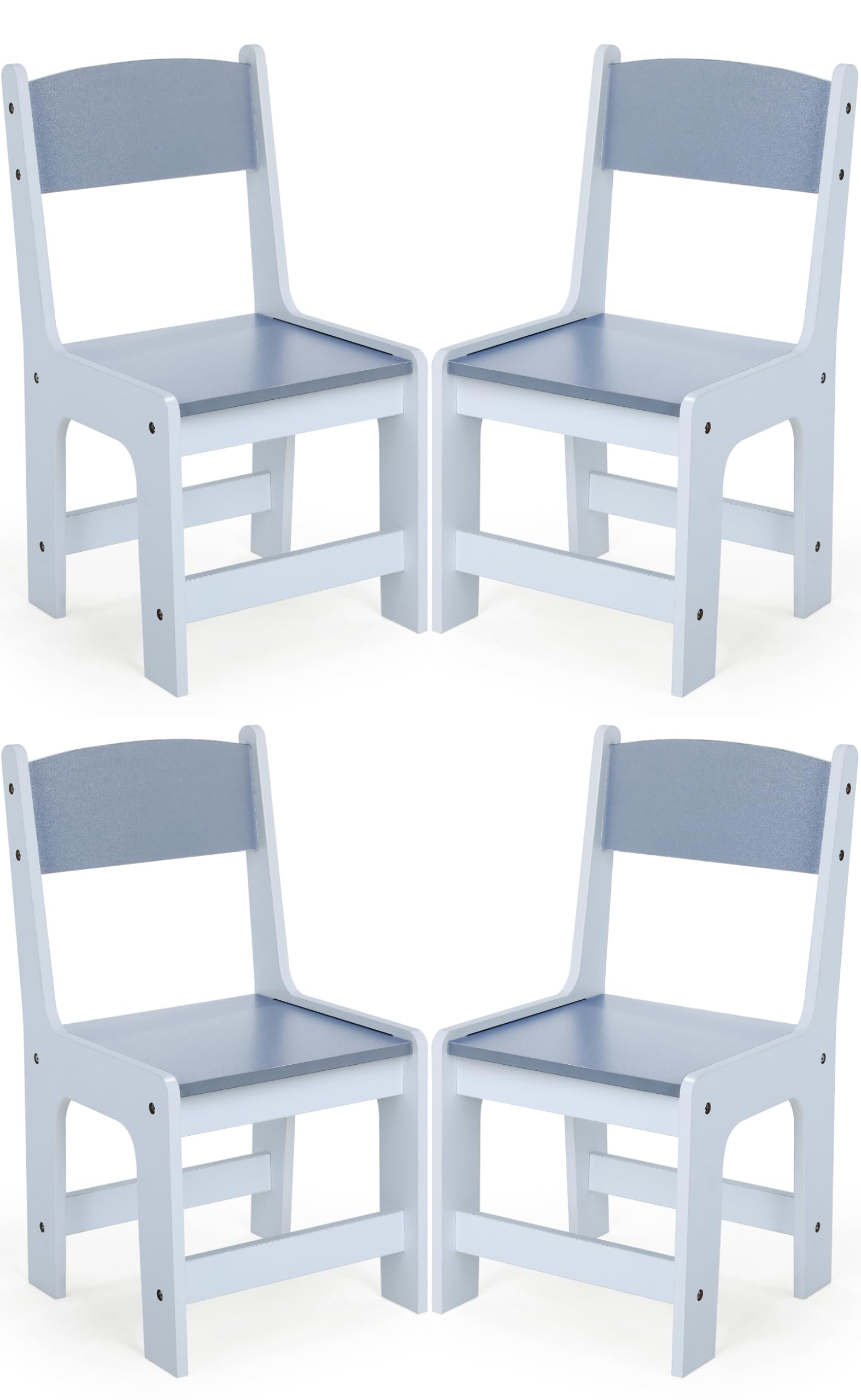 MAMIZO Lot de 4 chaises pour enfant en bois - À partir de 1 an - Hauteur d'assise : 27 cm - Chaises pour enfant jusqu'à 80 kg - 55 x 30 x 28 cm - Table pour enfant - Avec dossier et repose-pieds