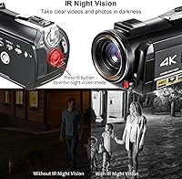 Vista 3 de Videocámara 4K ORDRO con visión nocturna, Cámara de video para Vlog, Caza de fantasmas, para YouTube, pantalla táctil IPS de 3.1’’, videocámara
