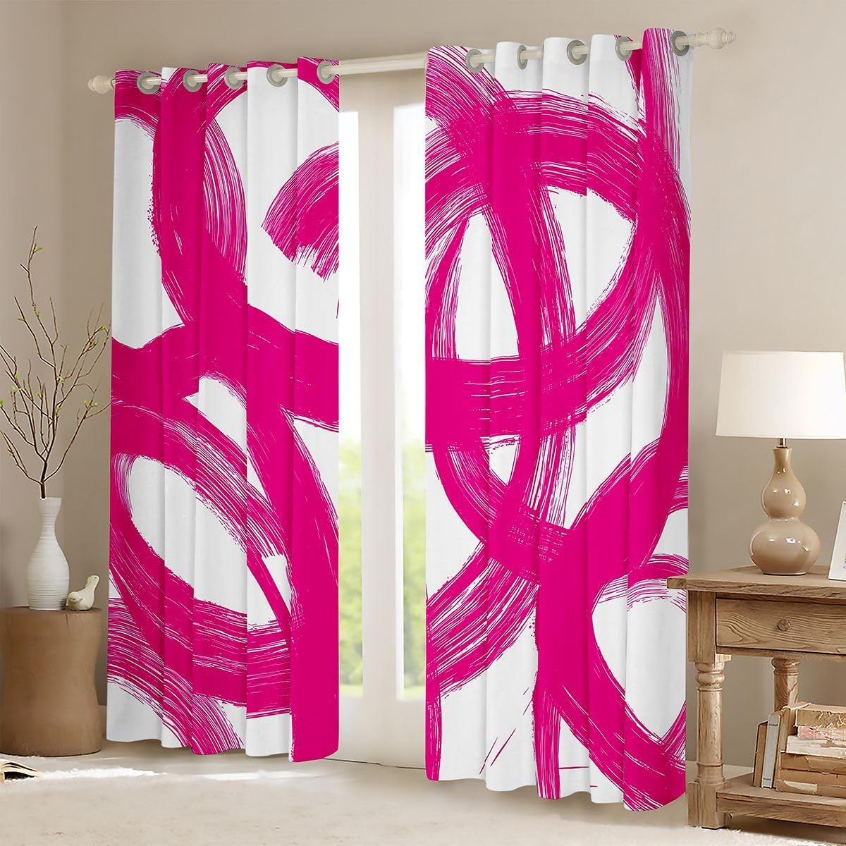 Feelyou Vintage Abstract Blackout Curtains Pink White Messy Rust Darkening Drapes for Bedroom Living Room Decor Modern Grunge Art Thermal Insulated Shades Window Treatments, 2 Panels 38 x 45 Inch