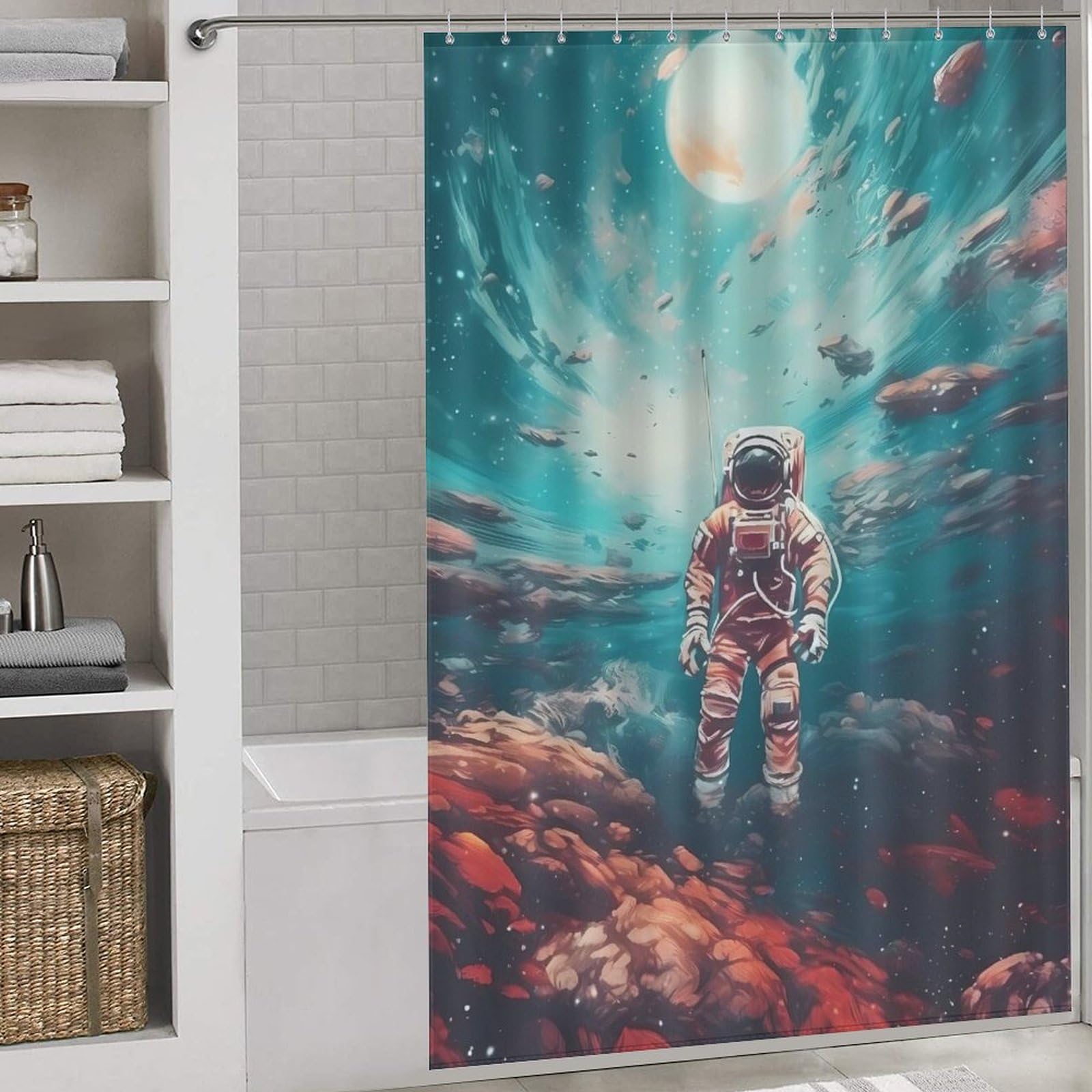 Rideau de douche astronaute pour stopper les inondations de sol avec tissu étanche