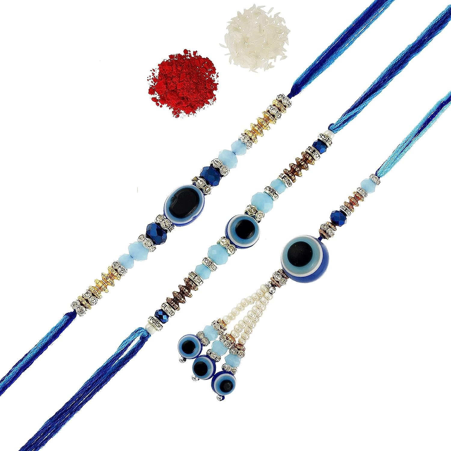 SAUDEEP INDIA Unisex-Adult Bhaiya Bhabhi Handmade Evil Eye Rakhi | Lumba Rakhi For Bhabhi | Rakhi For Brother | Couple Rakhi Set | Rakhi Gift (2 Rakhi With 1 Lumba Rakhi) (B0CBMK4JGF) Amazon Price History, Amazon Price Tracker