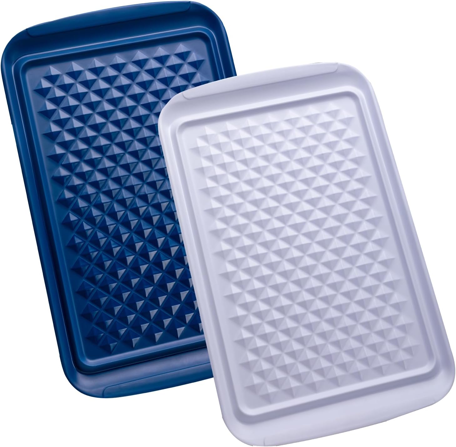 Grilling Prep Trays, Melamine BBQ Prep and Serving Platter and Tray for Outdoor Entertaining, Food Serving Tray, Set of 2, 17" x 10.5", Blue and White