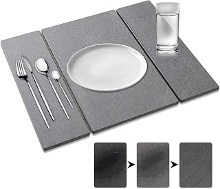 20*16'' Quick Dry Stone Dish Drying Mat Diatomaceous Earth Drying Mat Multi-Purpose Stone Drying Pad for Kitchen Counter Foldable and Absorbent Stone Mat Gray