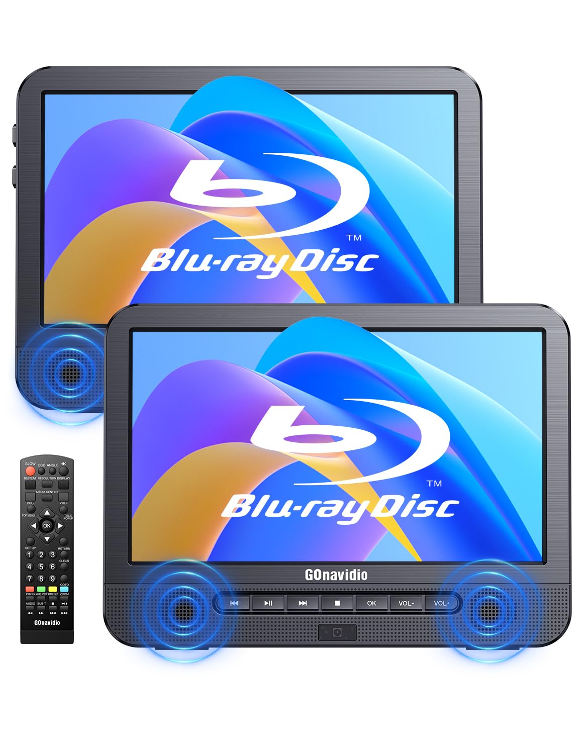 GoNavido Lecteur DVD Blu Ray 10.1" Lecteur blu Ray Portable,HDMI Out Prise en Charge 1080P Video,Lecteur blu Ray Voiture 2 ecrans avec battrie Rechargeable,Dolby Audio