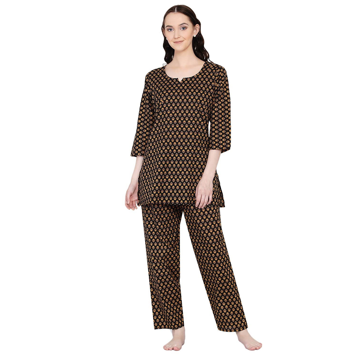veera paridhaan Women's Cotton Printed Night Suit Set (Brown)-picture-40