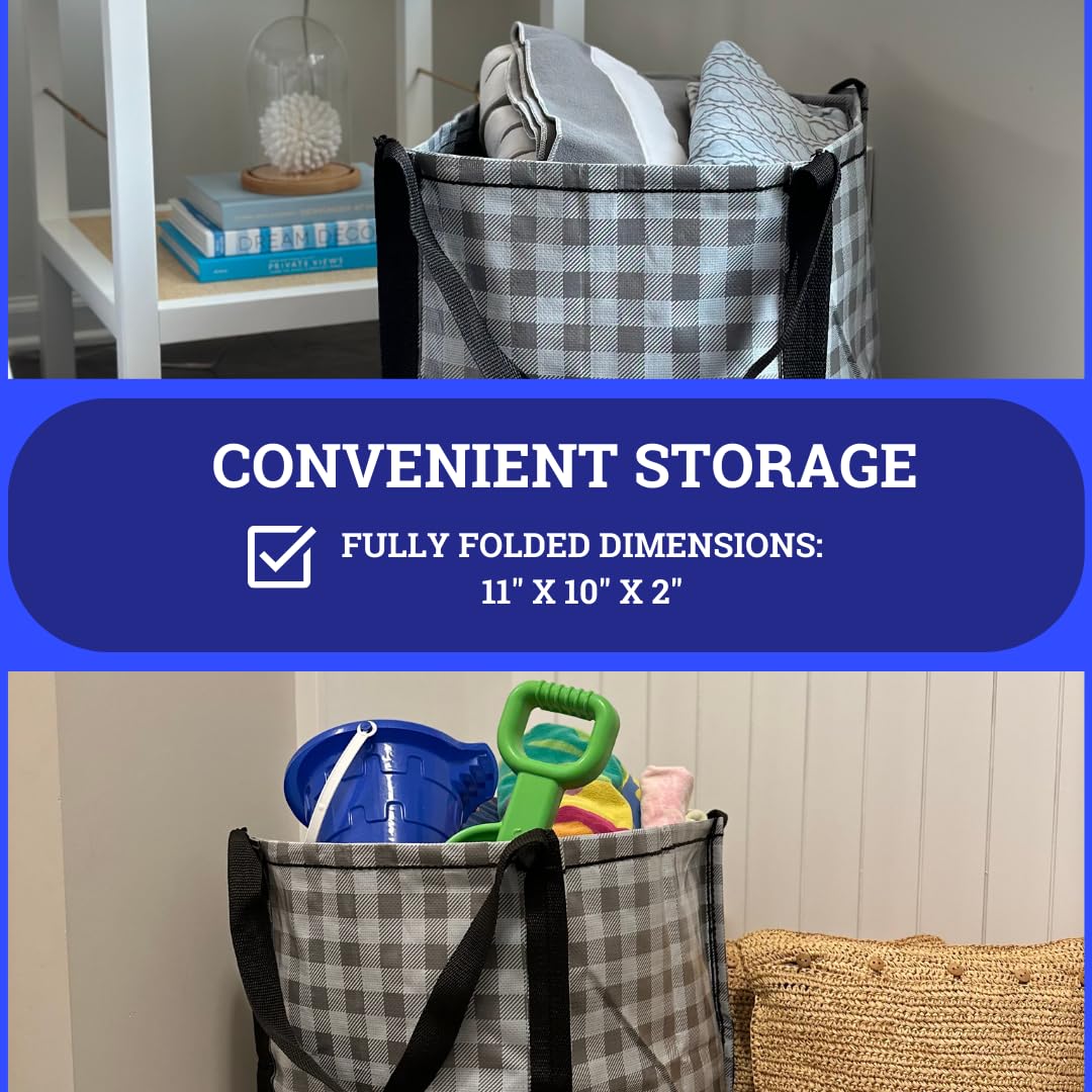 DURASACK 高耐久トート 22ガロン 頑丈なポリプロピレン製多目的バッグ ギンガムブルー 並行輸入品 DURASACK (デュラサック) 高耐久 収納トートバッグ 22ガロン 頑丈なポリプロピレン織物 引っ越し用バッグ 再利用可能な自立デザイン  耐荷重500ポンド シングル ギンガムグレー