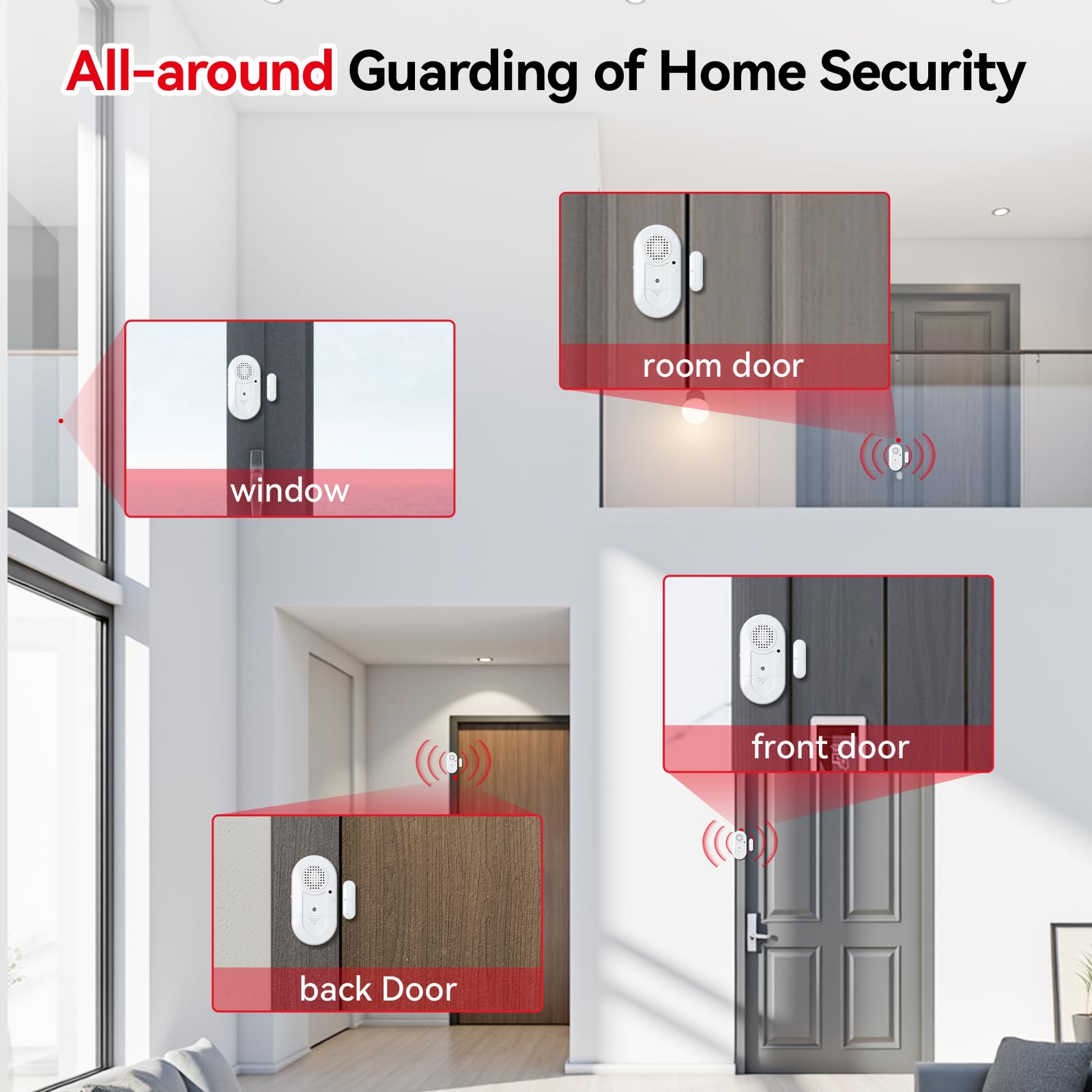 Sanjie Alarmas de puerta cuando se abre, sensores de alarma de puerta y ventana para seguridad de niños, seguridad del hogar, piscina, garaje, demencia, seguridad de viaje, fácil de instalar, control