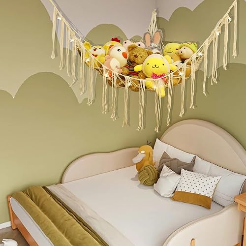 Miniatura 7 de Red o hamaca grande para animales de peluche, hamaca de juguete de 55 pulgadas, soporte de red colgante de esquina para almacenamiento de animales,