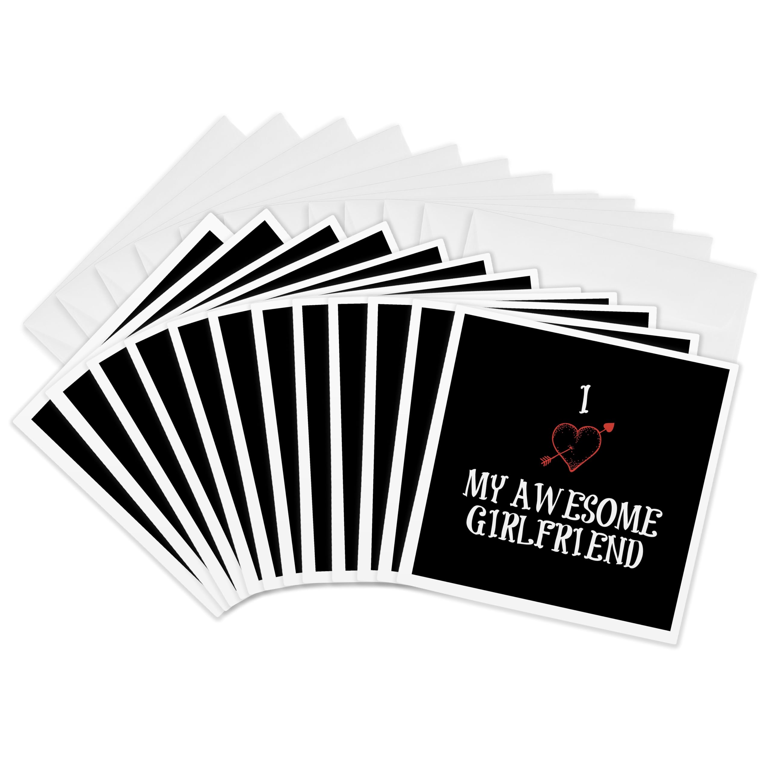 3dRose gc_172484_2 6 x 6-Inch "I Love My Awesome Girlfriend, Red Heart, Black Background" Greeting Card (Set of 12)