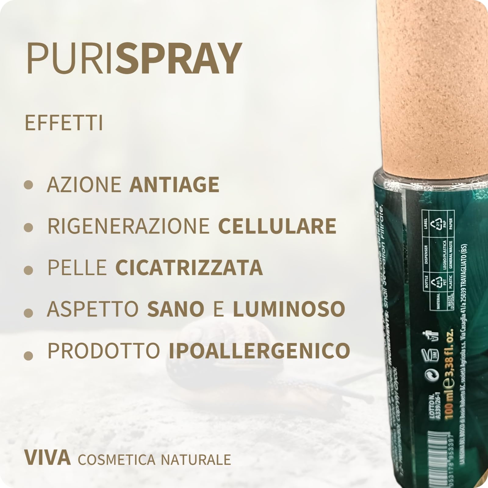 VIVA Set Regalo Skincare Bava di Lumaca Enzimatica, Trattamento Viso Elisir e Purispray, Rigenerante Antiage, Made in Italy, Confezione Regalo con Fiocco