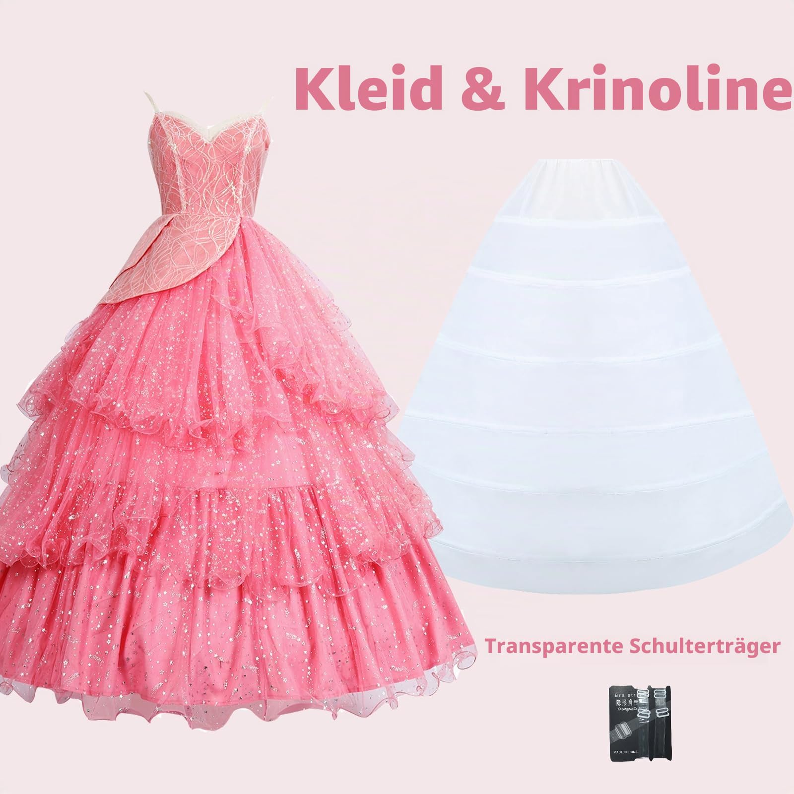 Feen-Prinzessinnenkleid für Damen, rosa glitzerndes Ballkleid mit Sternen für Halloween Cosplay Party
