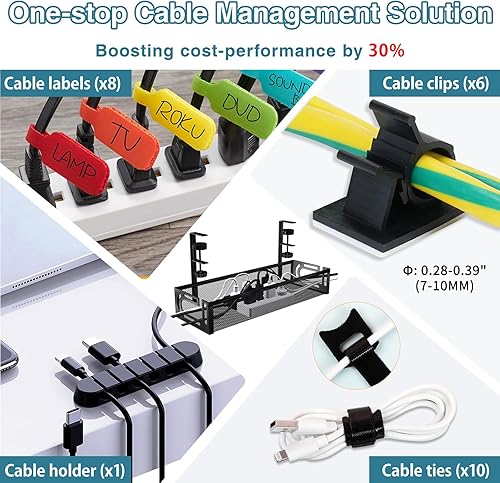 Miniatura 8 de Bandeja de organización de cables para debajo del escritorio, organizador de cables de 15.7 pulgadas para mesa, organizador de cables de escritorio