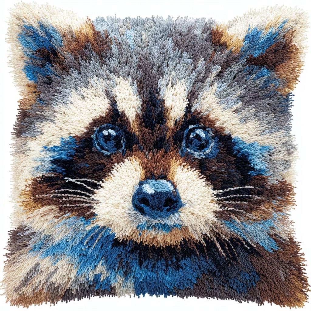 WallustrioaW Latch Hook Cushion Kits,Animal Raccoon