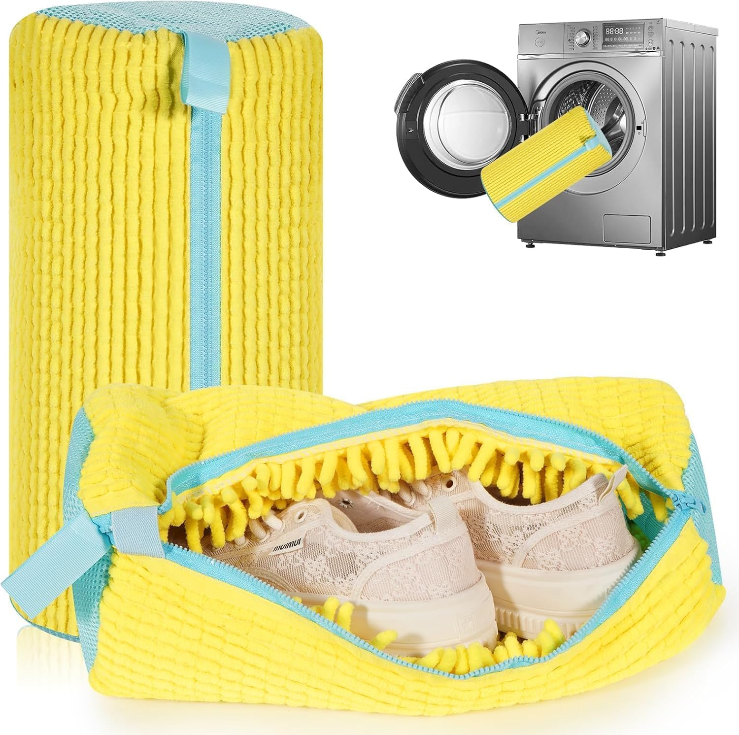 Hexwell Shoe Washing Machine Bag for Laundry, Mesh Sneaker Cleaner Protector with Zipper, Reusable Footwear Wash Cover for Sports Shoes, Boots & Canvas(yellow)-image-30