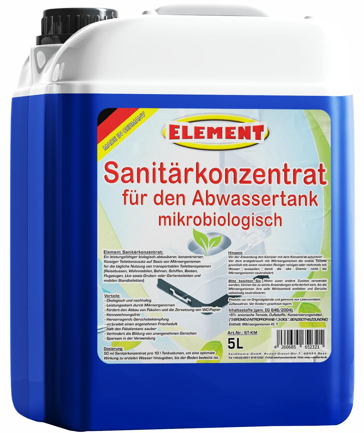 Sanitärflüssigkeit I Sanitärkonzentrat 5L I Campingtoilette Abwassertank WC I MIKROBIOLOGISCH I Sanitärflüssigkeit I Sanitärzusatz für Campingtoilette I Toilettenzusatz