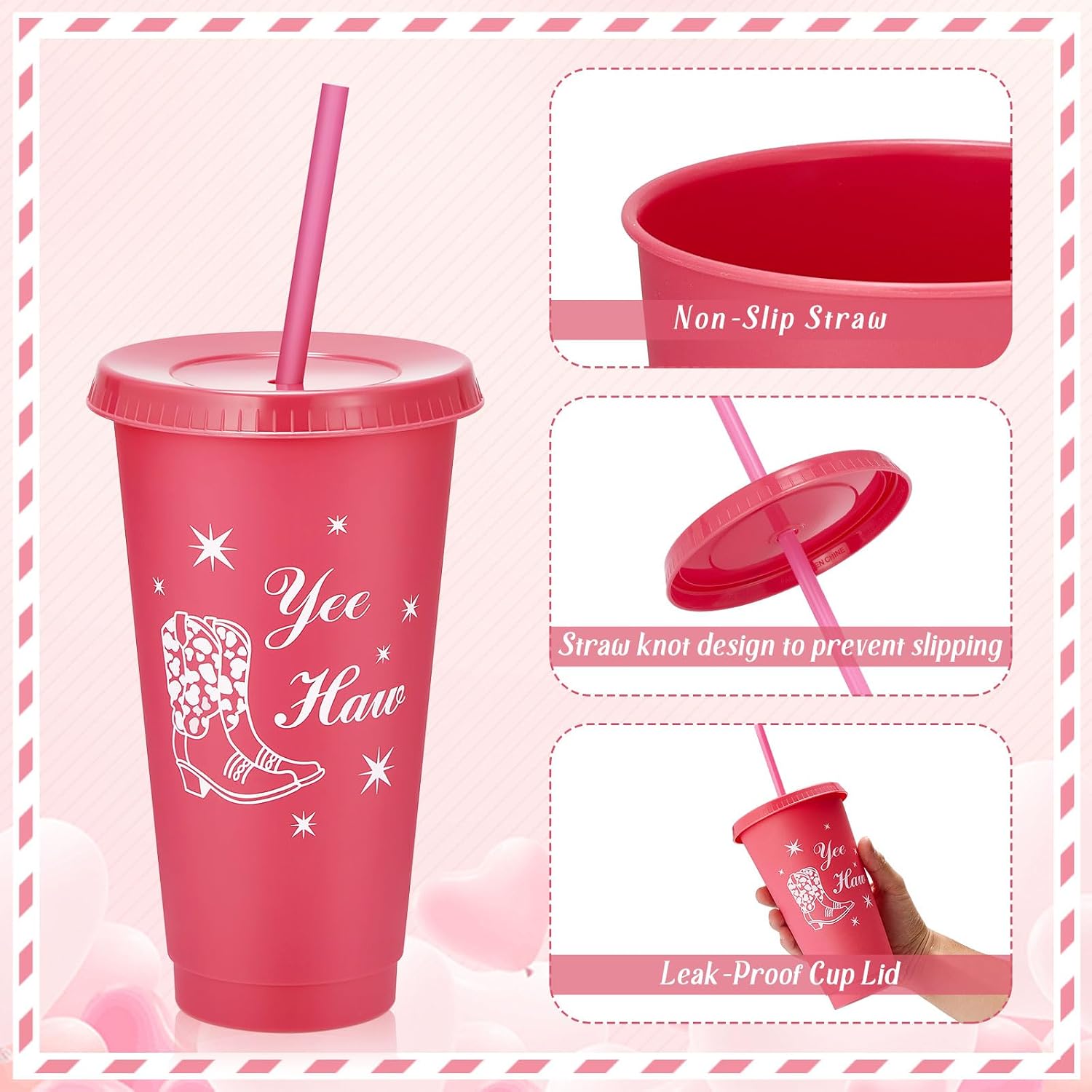 Tessco for you 16 Pcs Bridesmaid Cups with Lids and Straws 24 oz Reusable Bridesmaid Tumblers Plastic Cups Bridal Party Supplies for Wedding Gifts Decorations(Disco Cowgirl)