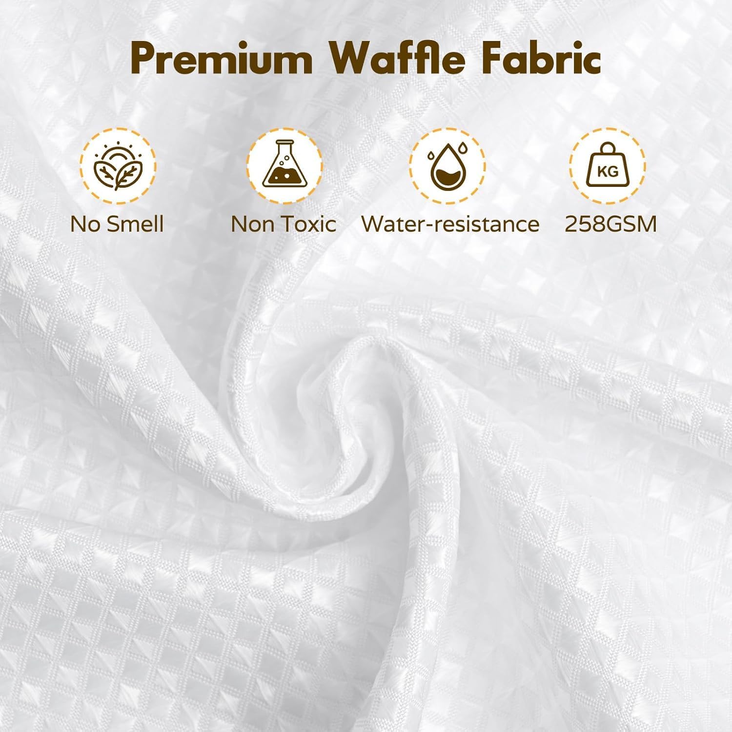 3 in 1 Shower Curtain with Liner and Hooks, White Waffle Fabric Heavy Duty Hotel Quality Shower Curtain and PEVA Clear Liner with 12 Double Sided Hooks for Bathroom, Waterproof,72 W x 72 H