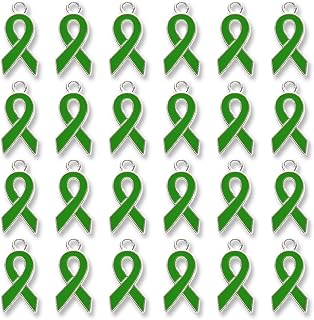 Juland 60PCS Green Mental Health Awareness Ribbon Charms, Alloy Enamel Pendant for Jewelry Making, Charity Events Craft Supplies
