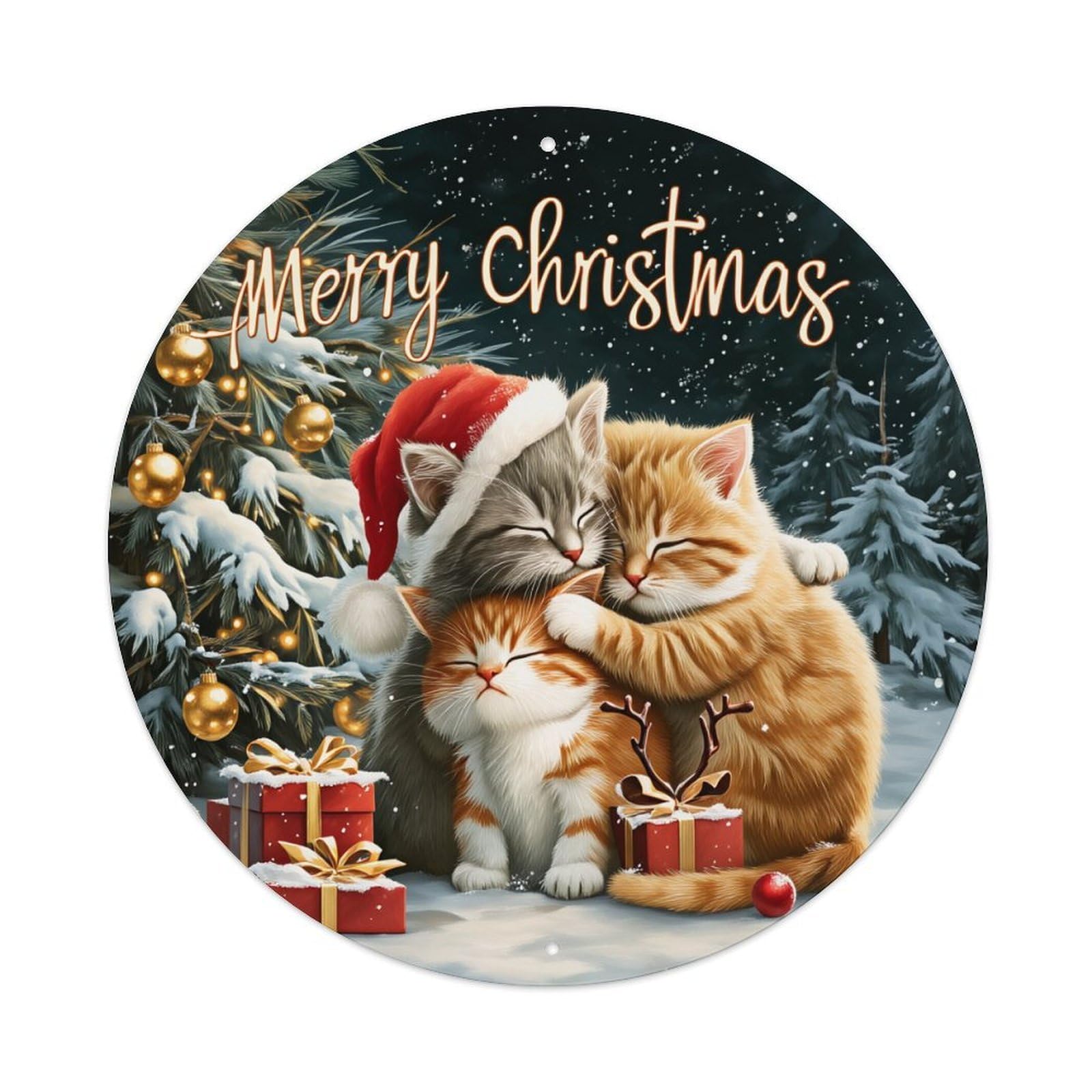 Jdfenggu Vintage Cats Christmas Tree Gifts Snow Retro Metal Tin Sign, Metal Poster For Bar, Home, Man Cave, Kitchen, Laundry Room Art Decor 8X8 Inch