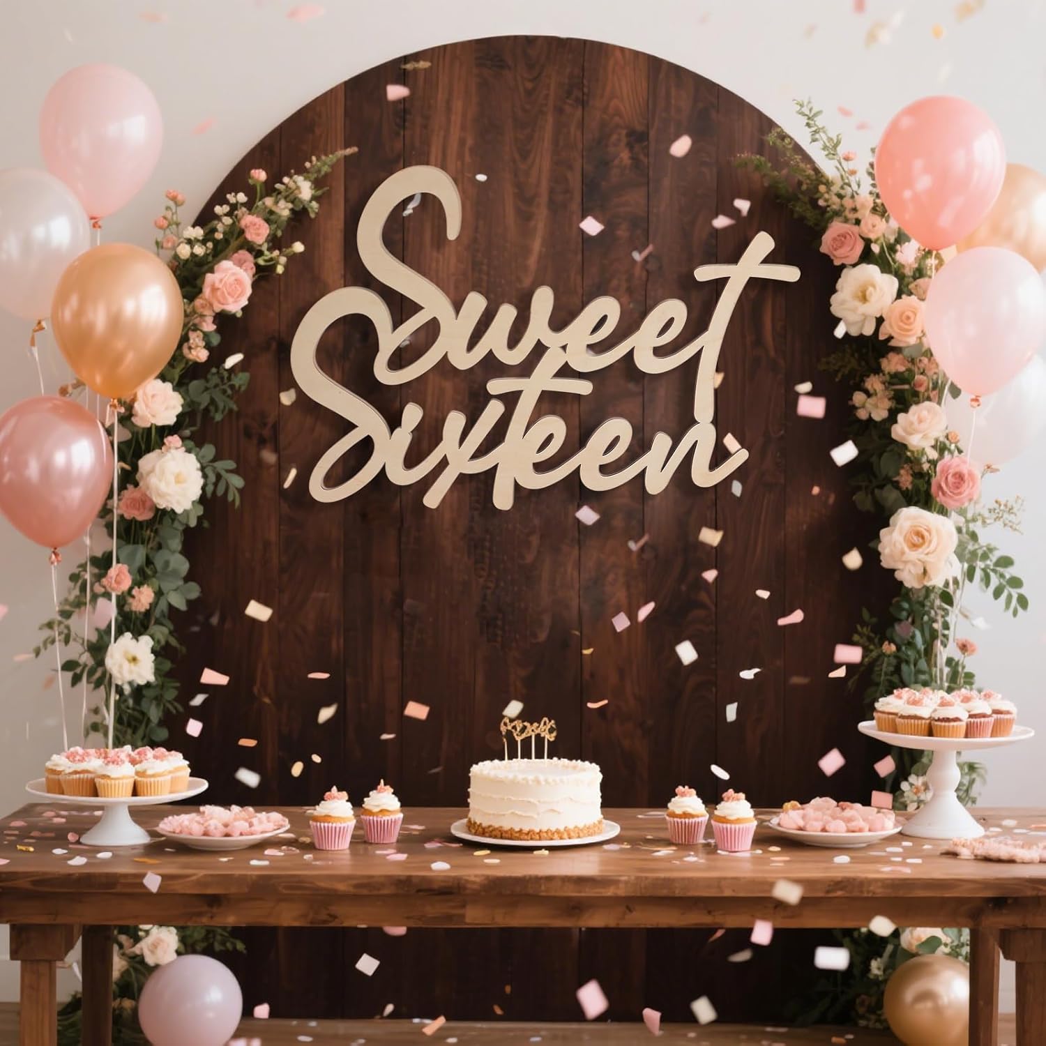 Baby in Bloom Wooden Signs - Ba by Shower Party Wood Signs, Little One Gender Reveal Backdrop Party Decorations Photography Props (Sweet Sixteen Wooden Sign)